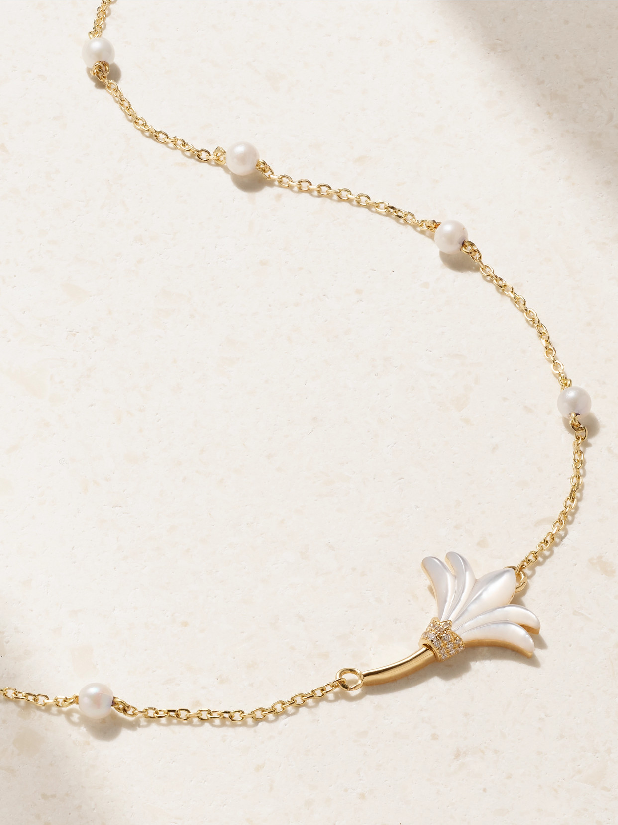 L'atelier Nawbar Psychedeliah Small 18-karat Gold, Diamond And Mother-of-pearl Necklace In White
