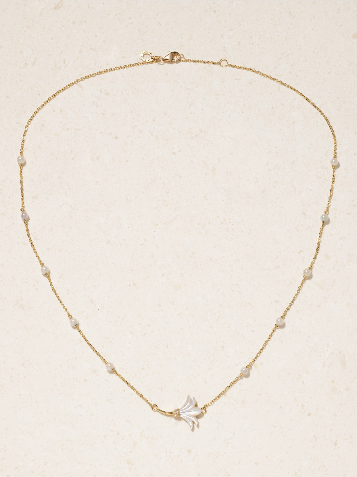 L'atelier Nawbar Psychedeliah Small 18-karat Gold, Diamond And Mother-of-pearl Necklace In White