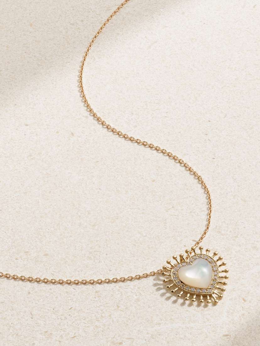 L’Atelier Nawbar All Hearts On Me 18-karat Gold, Diamond And Mother-of-pearl Necklace