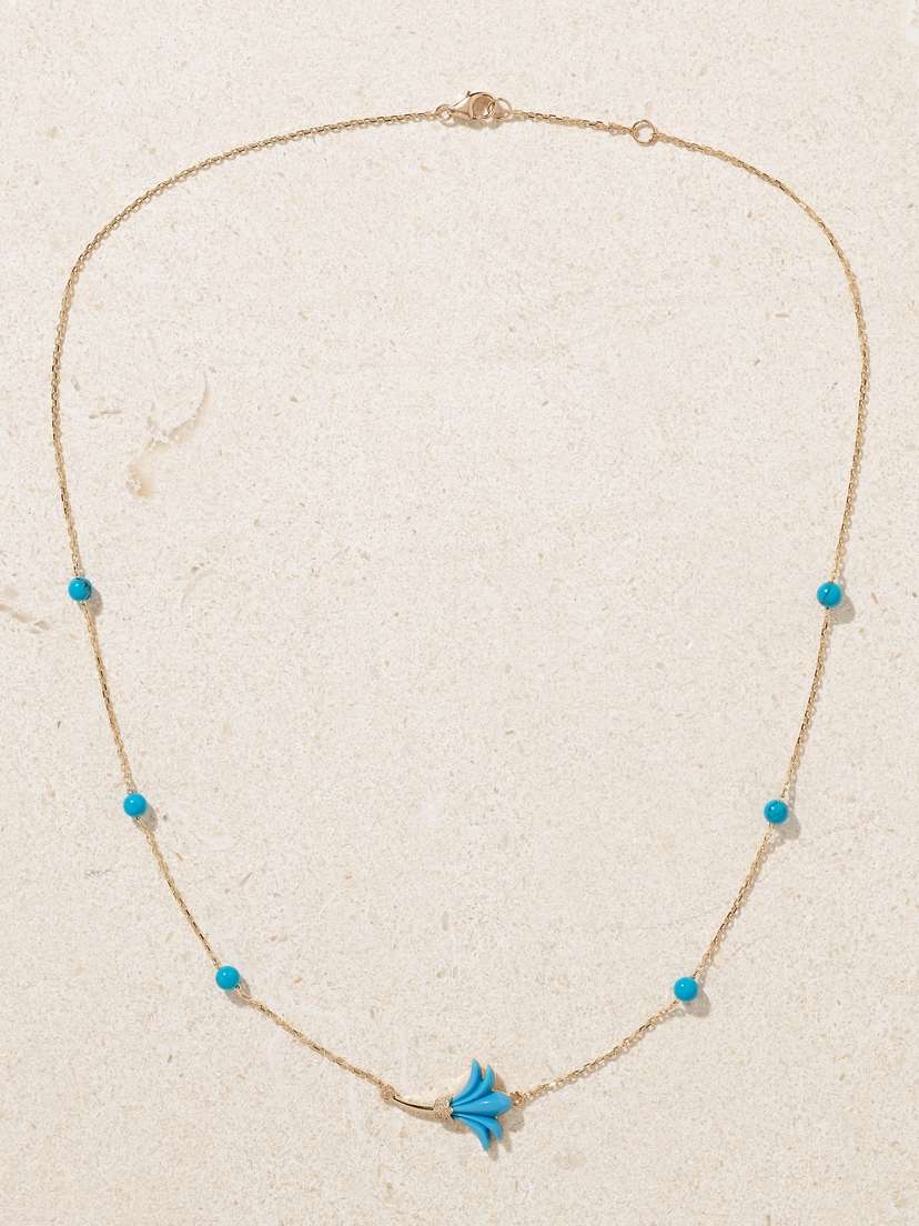 L’Atelier Nawbar Psychedeliah Small 18-karat Gold, Turquoise And Diamond Necklace