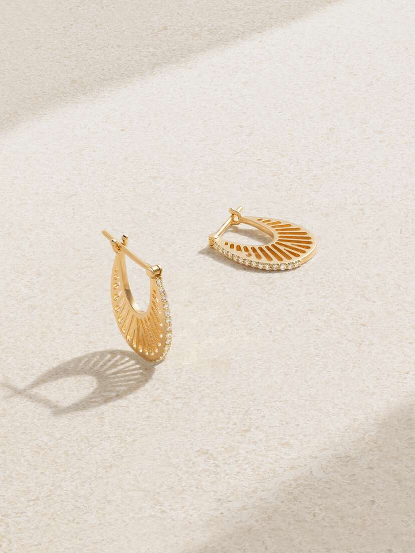 L’Atelier Nawbar Flat Ray Medium 18-karat Gold Diamond Hoop Earrings