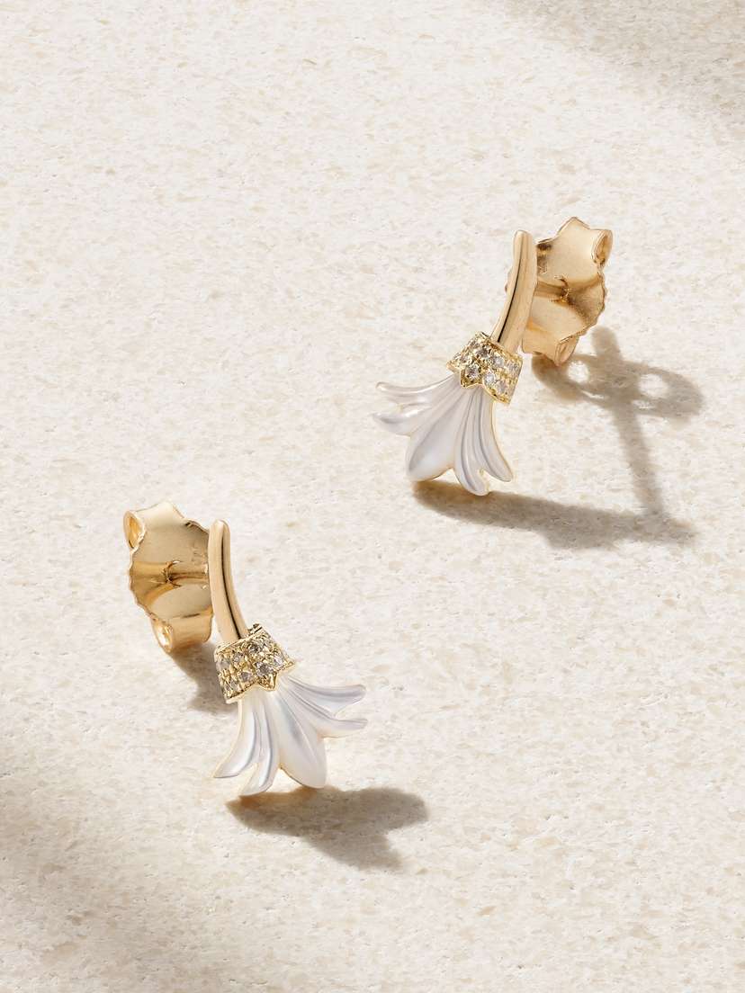 L’Atelier Nawbar Psychedeliah 18-karat Gold, Mother-of-pearl And Diamond Earrings