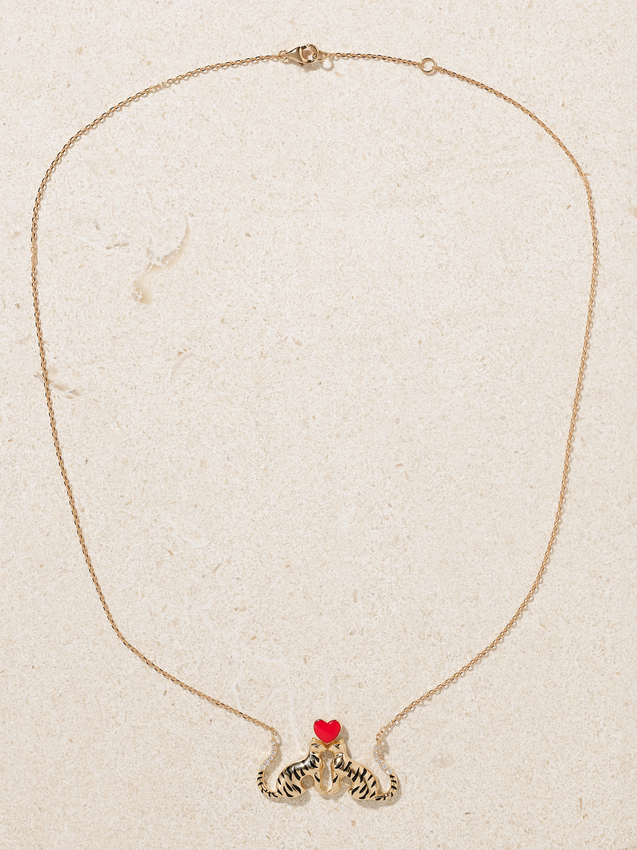 L'atelier Nawbar 18k Yellow Gold Tiger Of Love Diamond And Colored Enamel Necklace In Gold