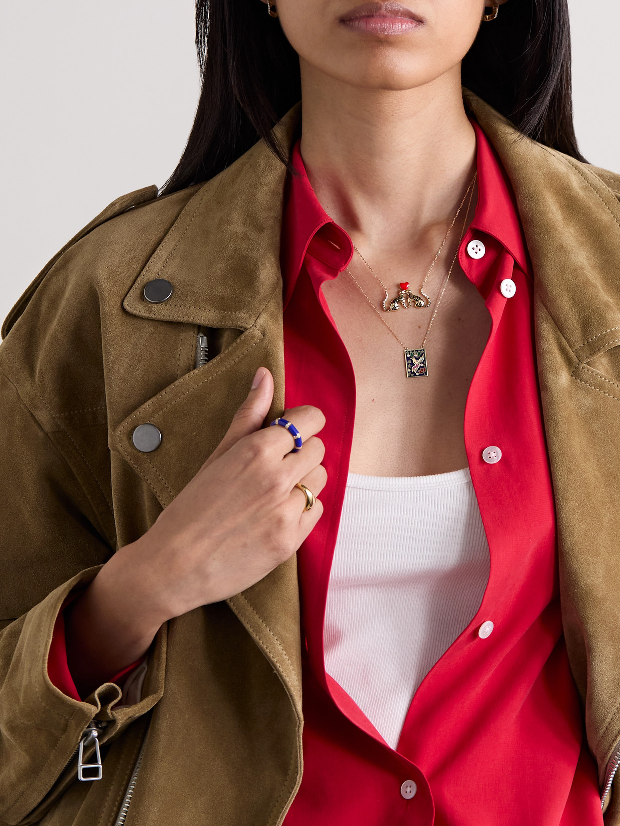 L'atelier Nawbar 18k Yellow Gold Tiger Of Love Diamond And Colored Enamel Necklace In Gold