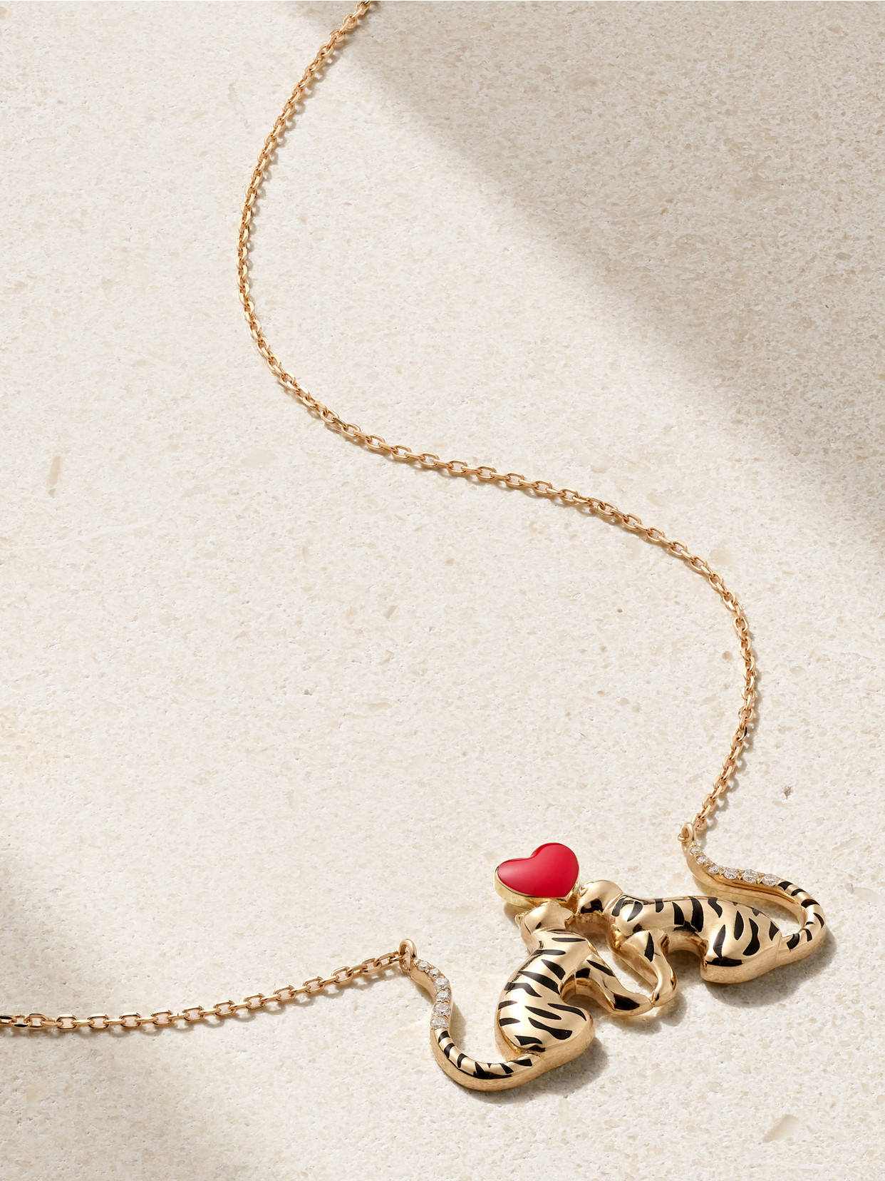 L'atelier Nawbar 18k Yellow Gold Tiger Of Love Diamond And Colored Enamel Necklace In Gold