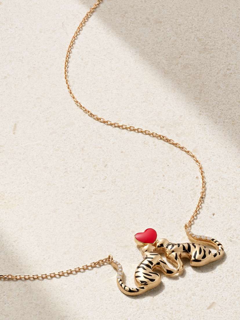 L’Atelier Nawbar Tigers Of Love 18-karat Gold, Enamel And Diamond Necklace