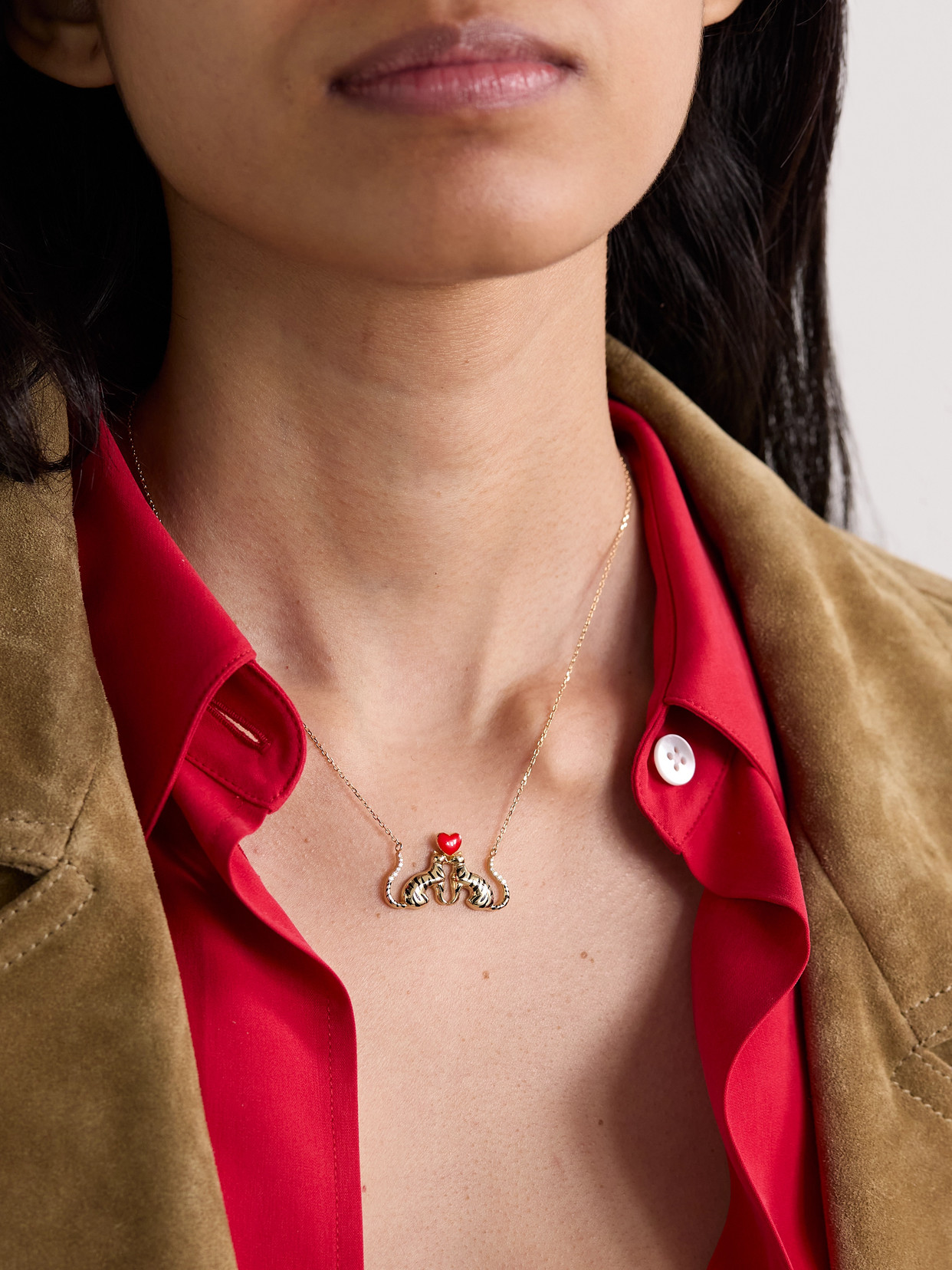 L'atelier Nawbar 18k Yellow Gold Tiger Of Love Diamond And Colored Enamel Necklace In Gold