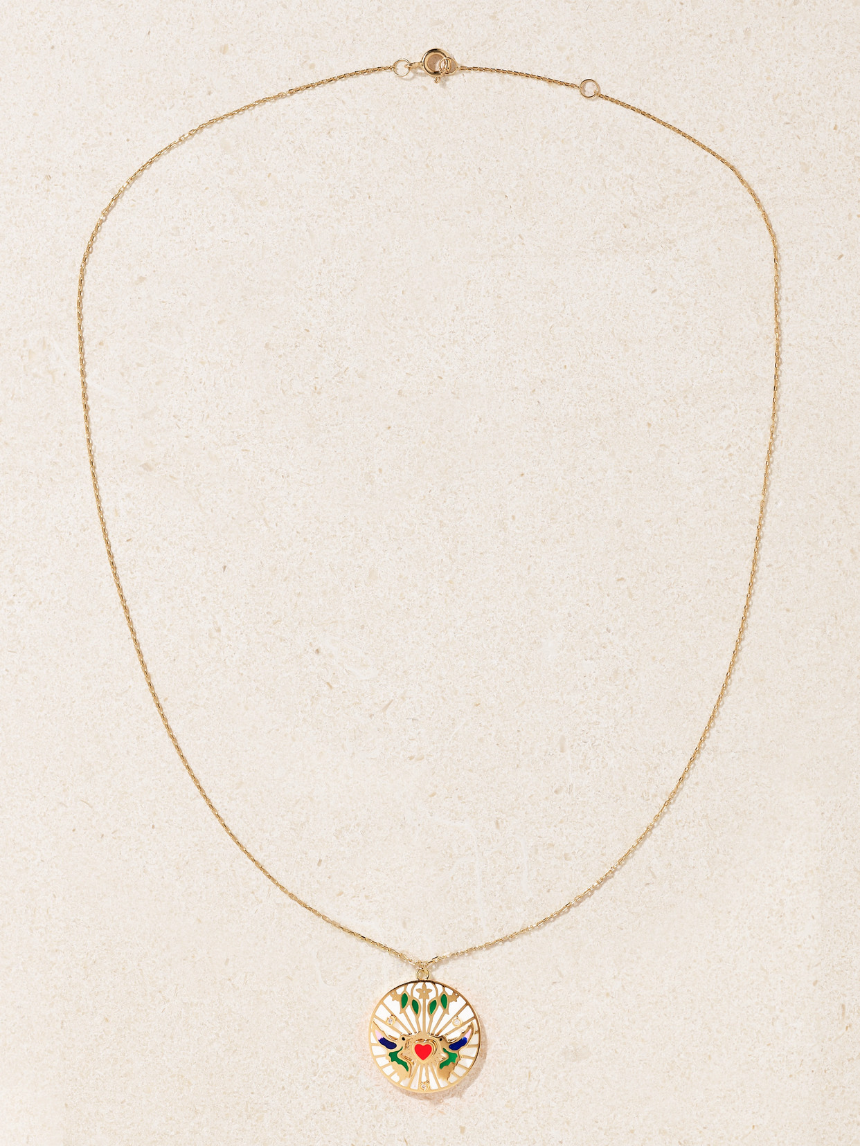 L'atelier Nawbar 18k Yellow Gold Small The Love Bird Diamond And Colored Enamel Pendant In Multi