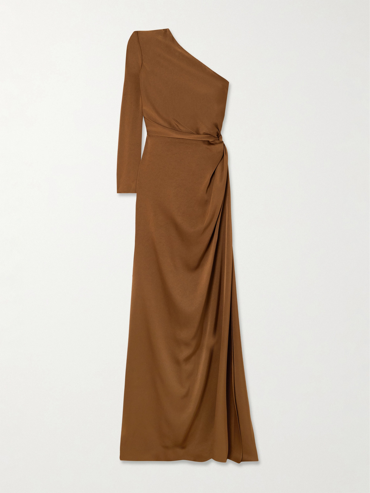 Alex Perry - One-shoulder Gathered Satin-crepe Gown - Brown