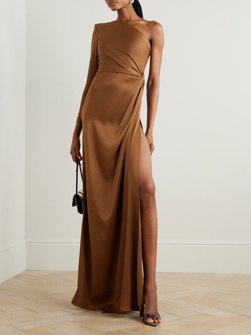 Alex Perry One-shoulder gathered satin-crepe gown