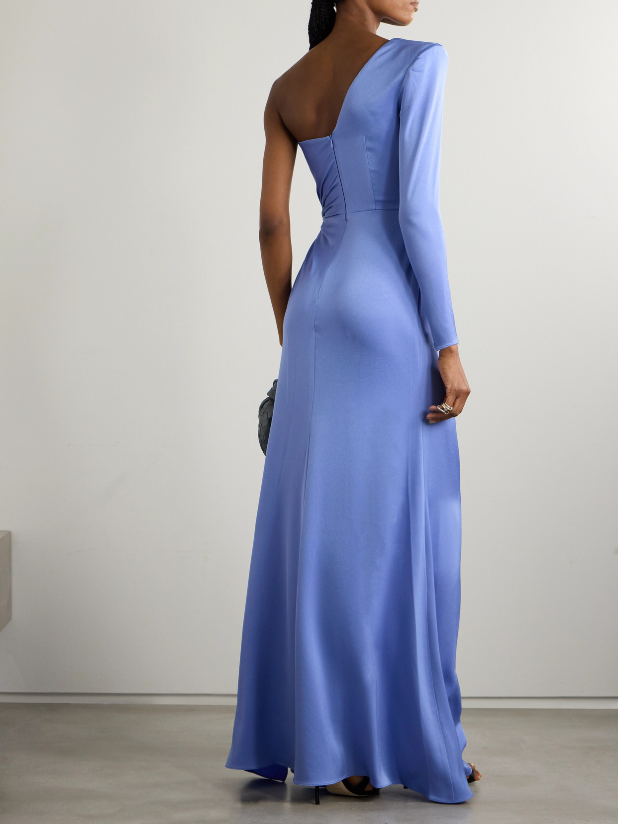 Alex Perry One-shoulder Gathered Satin-crepe Gown In Blue