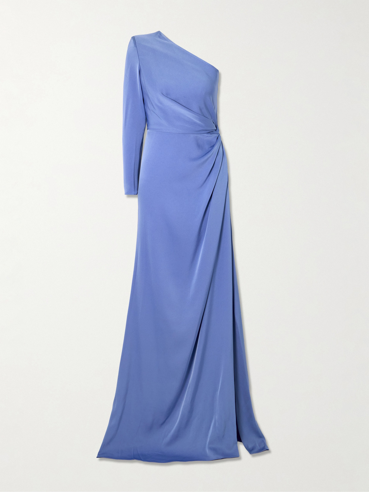 Alex Perry One-shoulder Gathered Satin-crepe Gown In Blue