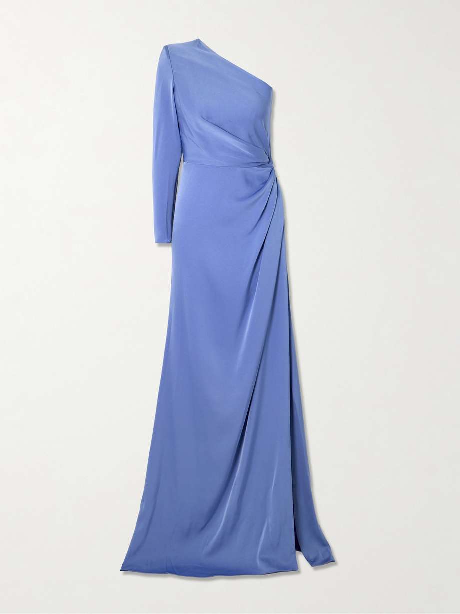 one-shoulder gathered satin-crepe gown