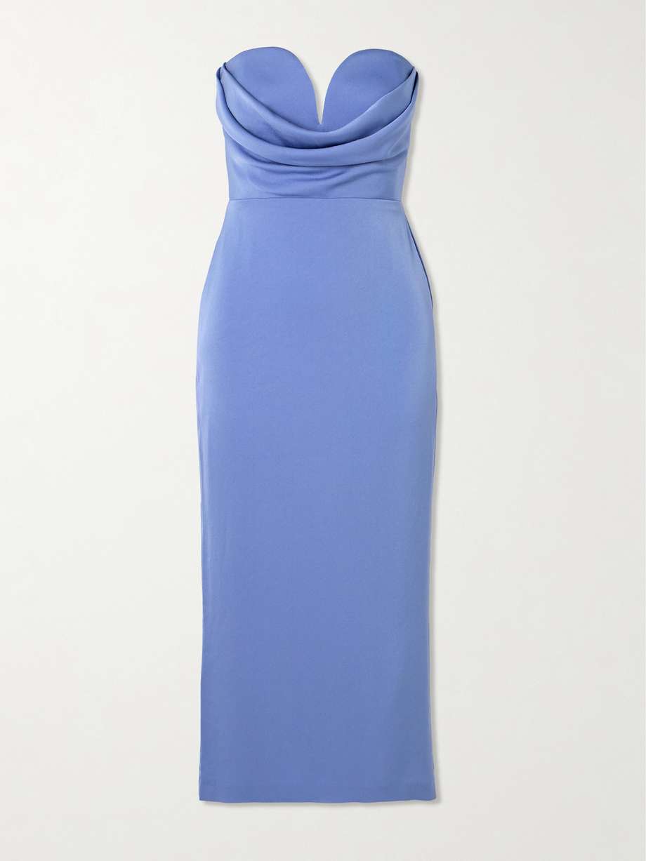 strapless draped satin-crepe midi dress