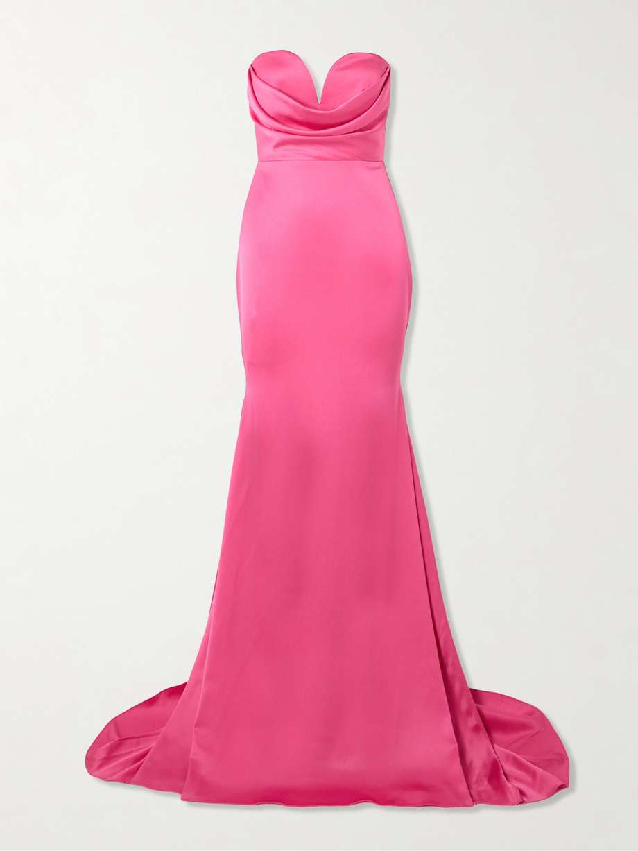 strapless draped satin-crepe gown