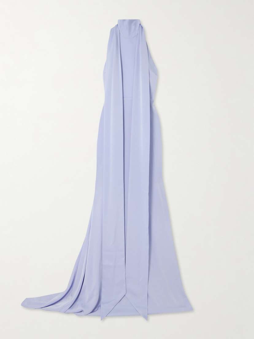 Alex Perry Paneled Satin-crepe Halterneck Gown