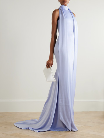 Alex Perry Paneled satin-crepe halterneck gown