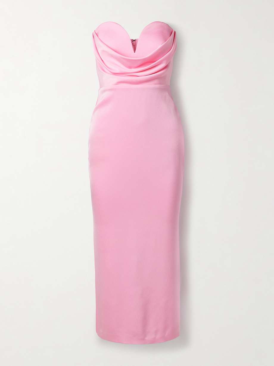 strapless draped satin-crepe midi dress