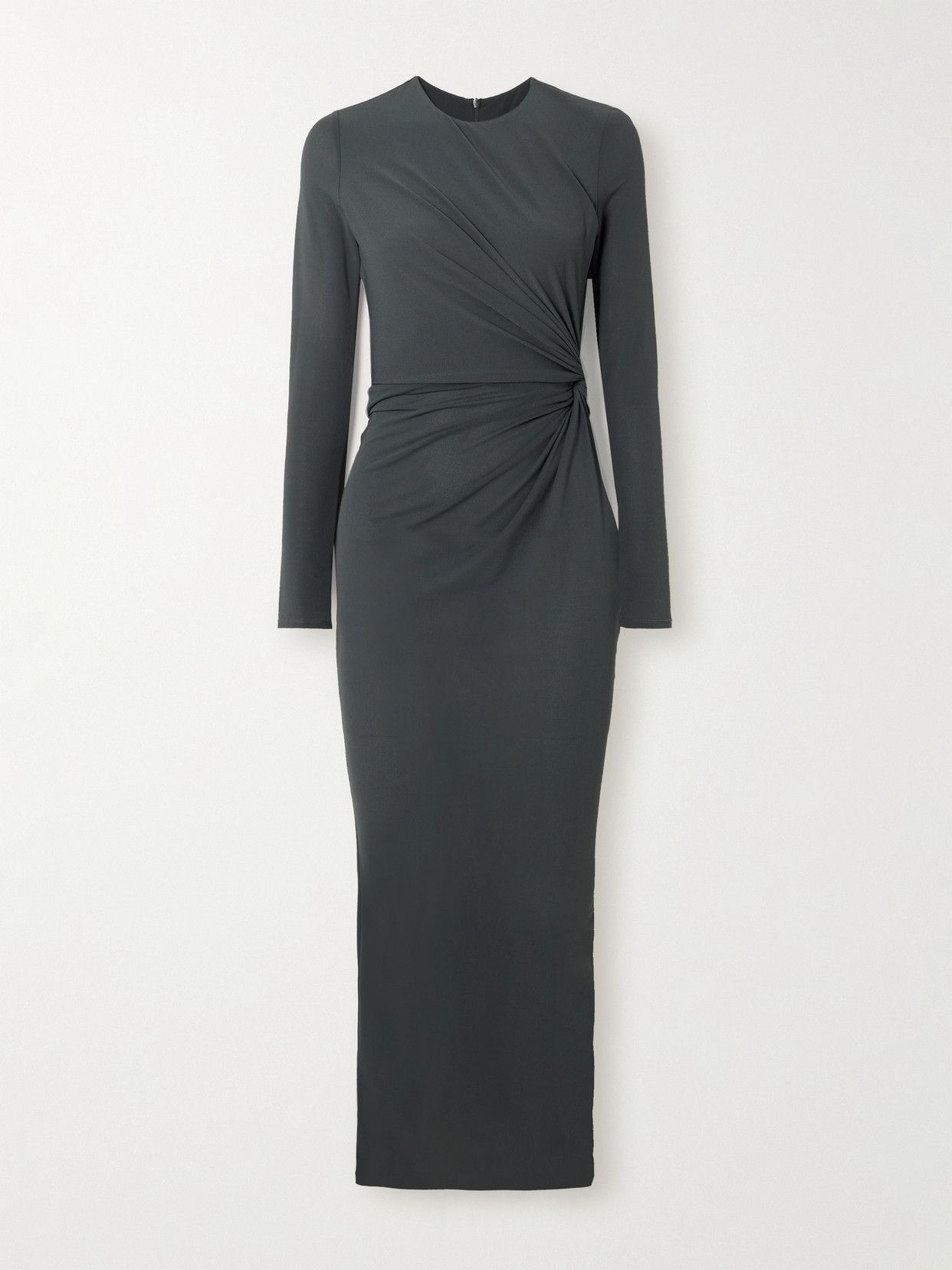 Alex Perry Twist-front Crepe-jersey Midi Dress In Grey