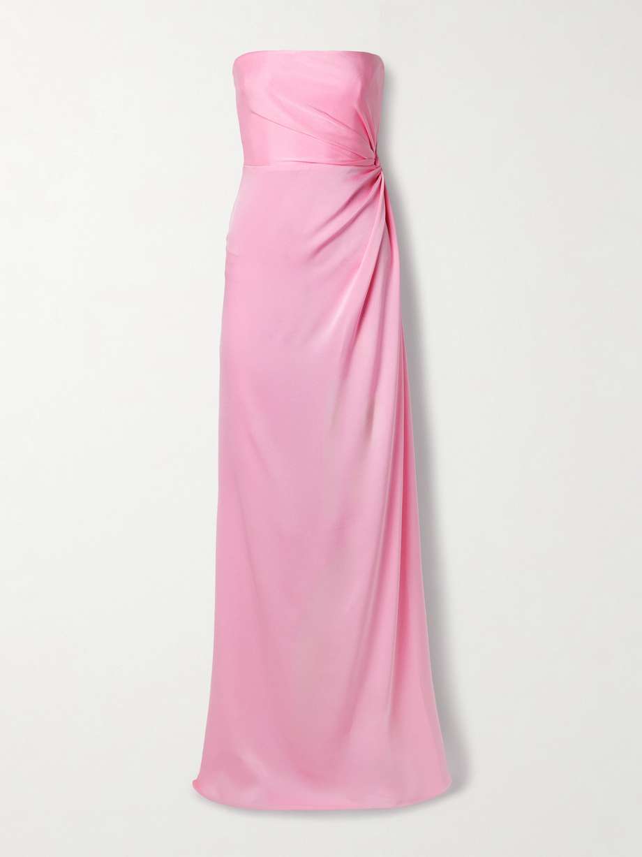 strapless gathered satin-crepe gown