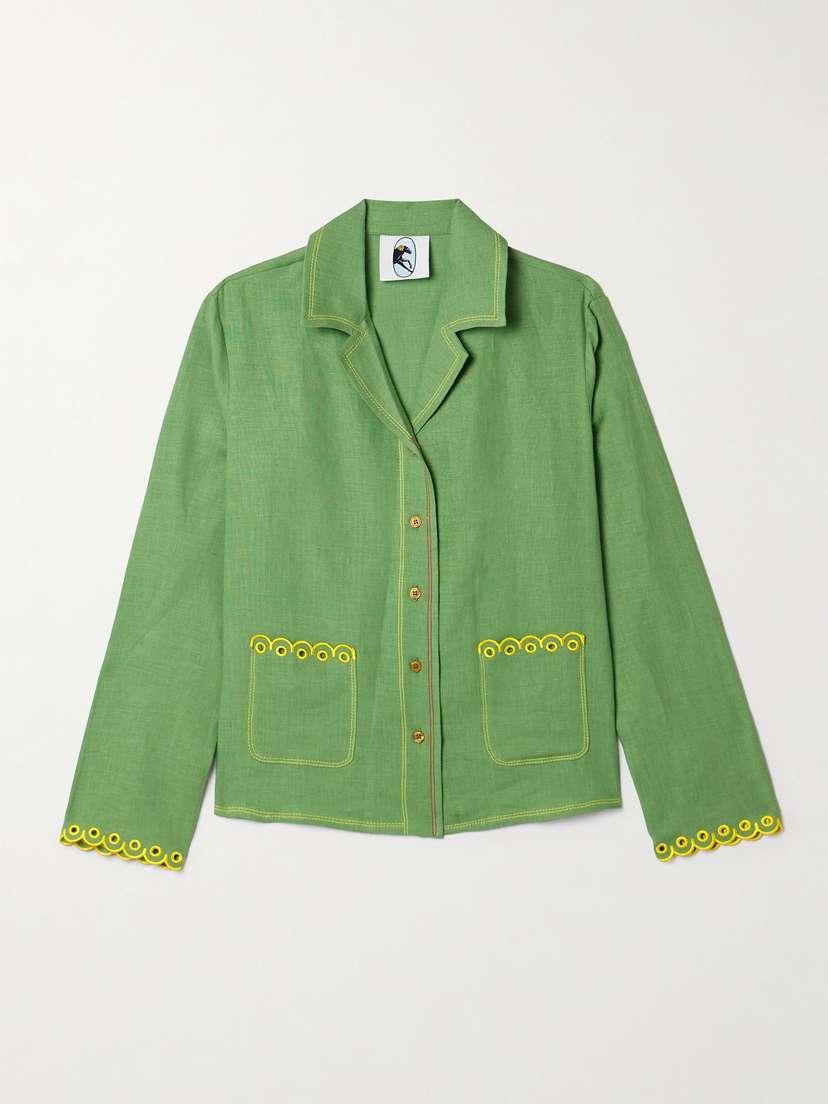 Sleeper Petra Embroidered Linen Pajama Shirt