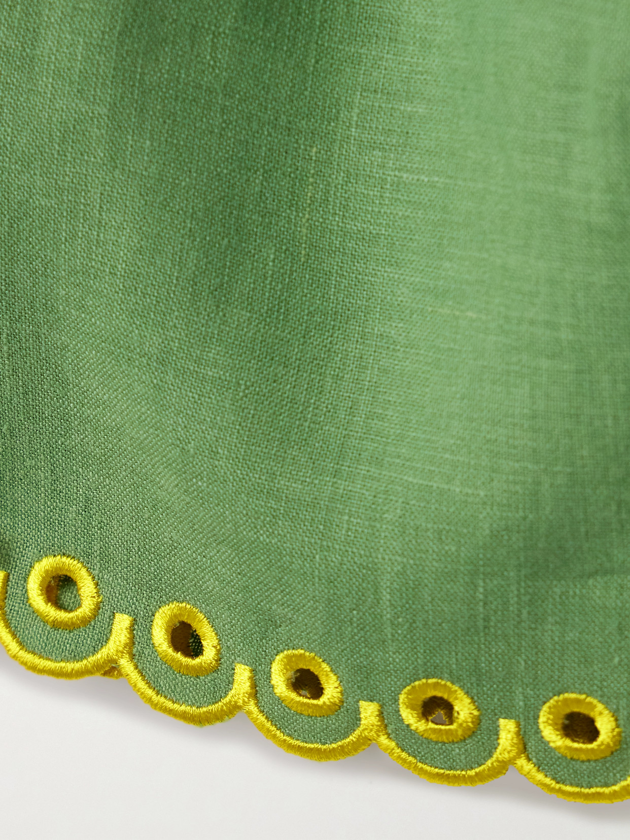 Sleeper Petra Pleated Broderie Anglaise-trimmed Linen Pajama Shorts In Green