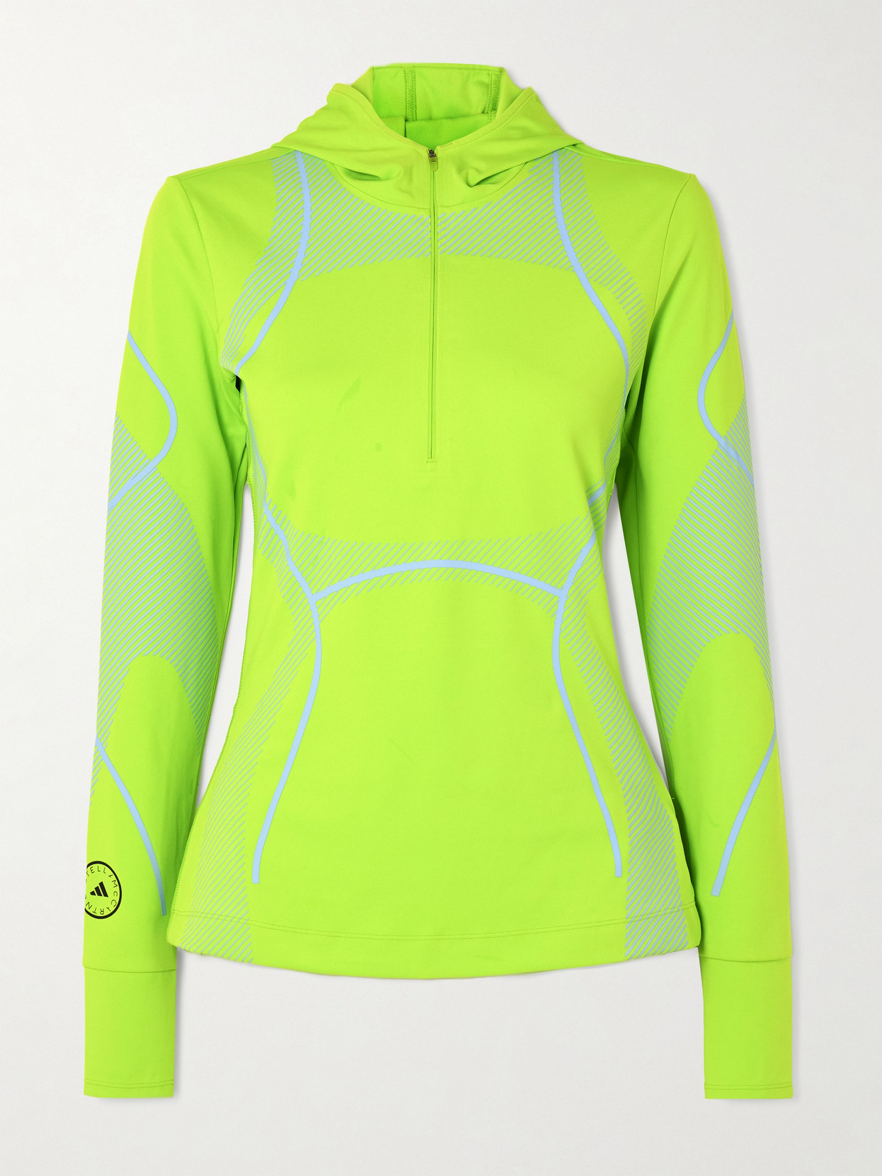 Adidas By Stella Mccartney Truepace Hooded Printed Stretch Recycled-jersey Jacket In Green