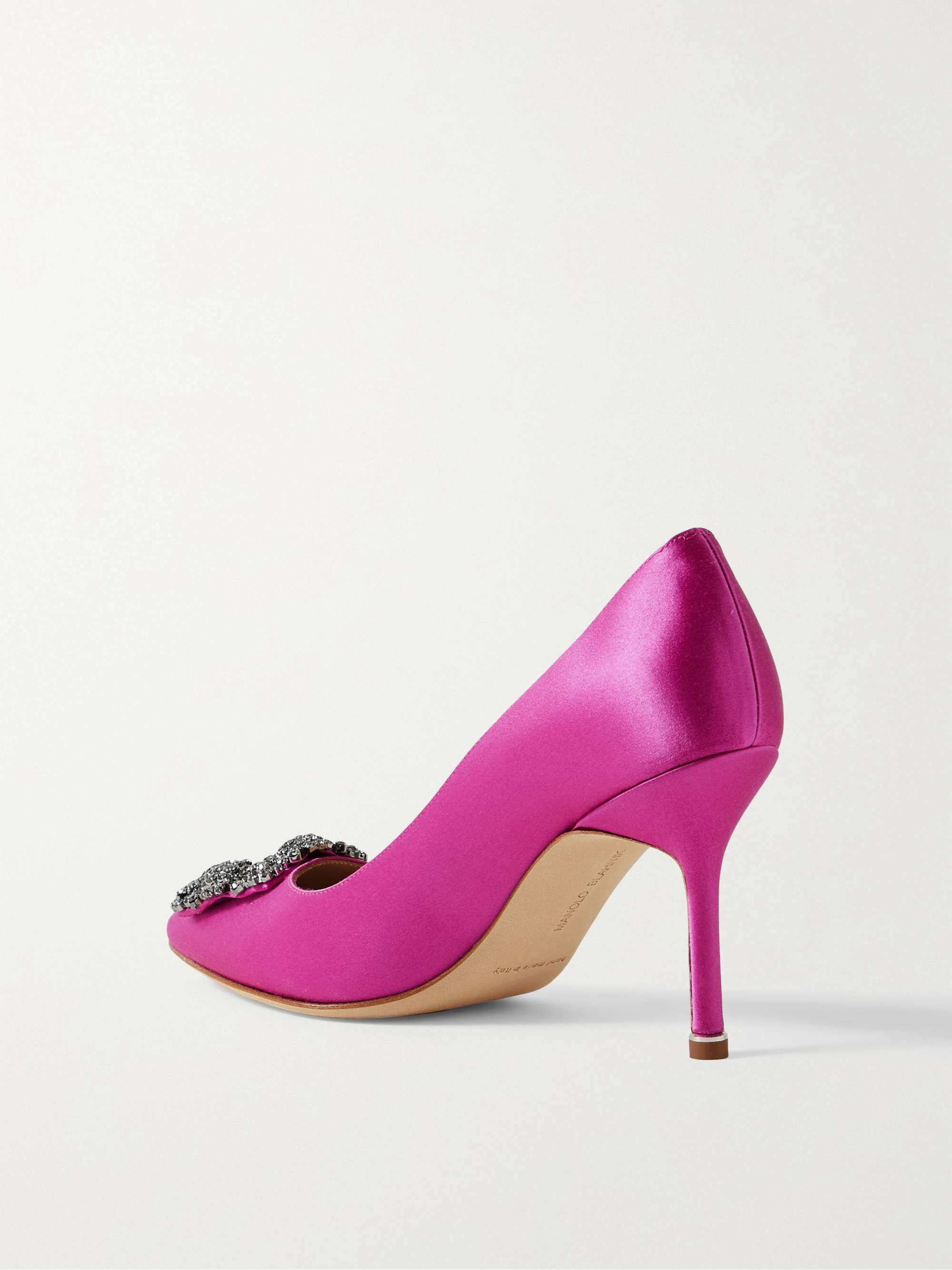 MANOLO BLAHNIK Hangisi 90 crystal-embellished satin pumps