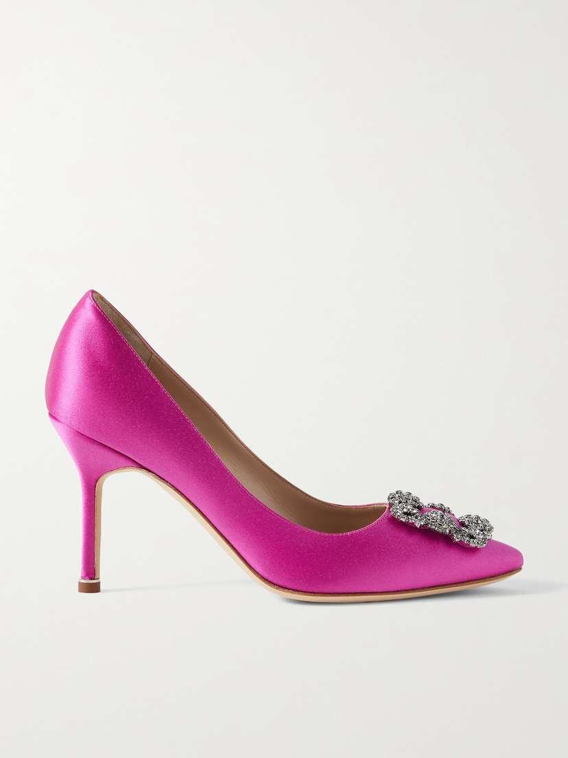 Manolo Blahnik Hangisi 90 Crystal-embellished Satin Pumps