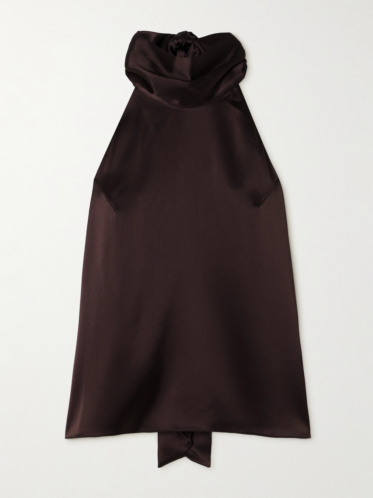 Galvan - Sienna Bow-detailed Satin Turtleneck Top - Brown