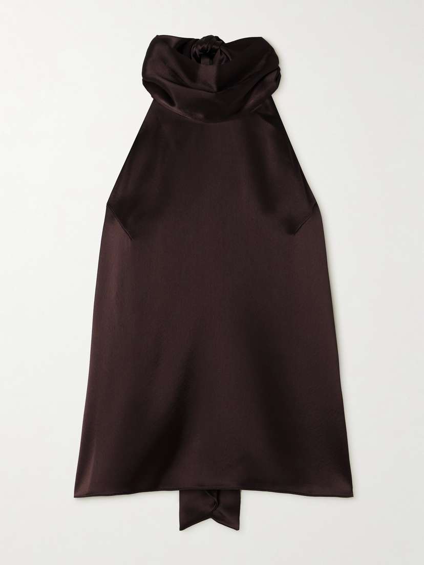 Galvan Sienna Bow-detailed Satin Turtleneck Top