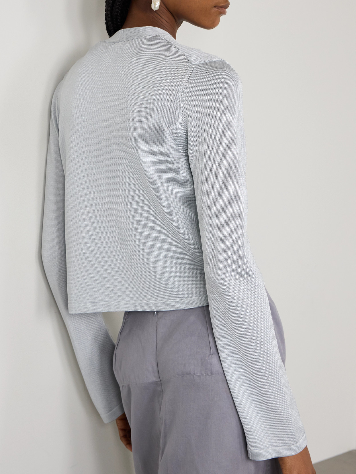 Galvan Ida Layered Knitted Tank And Cardigan Set In Silver