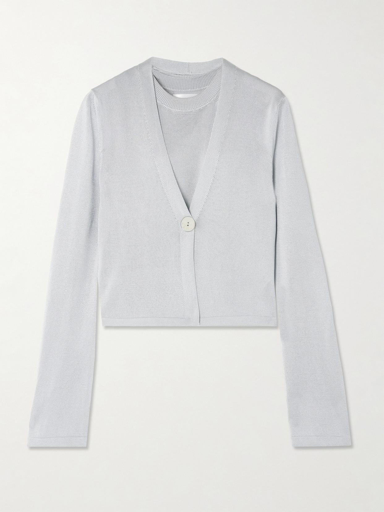 Galvan Ida Layered Knitted Tank And Cardigan Set In Silver