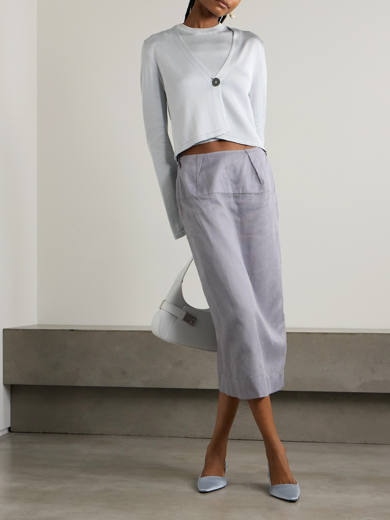Galvan Ida Layered Knitted Tank And Cardigan Set In Silver