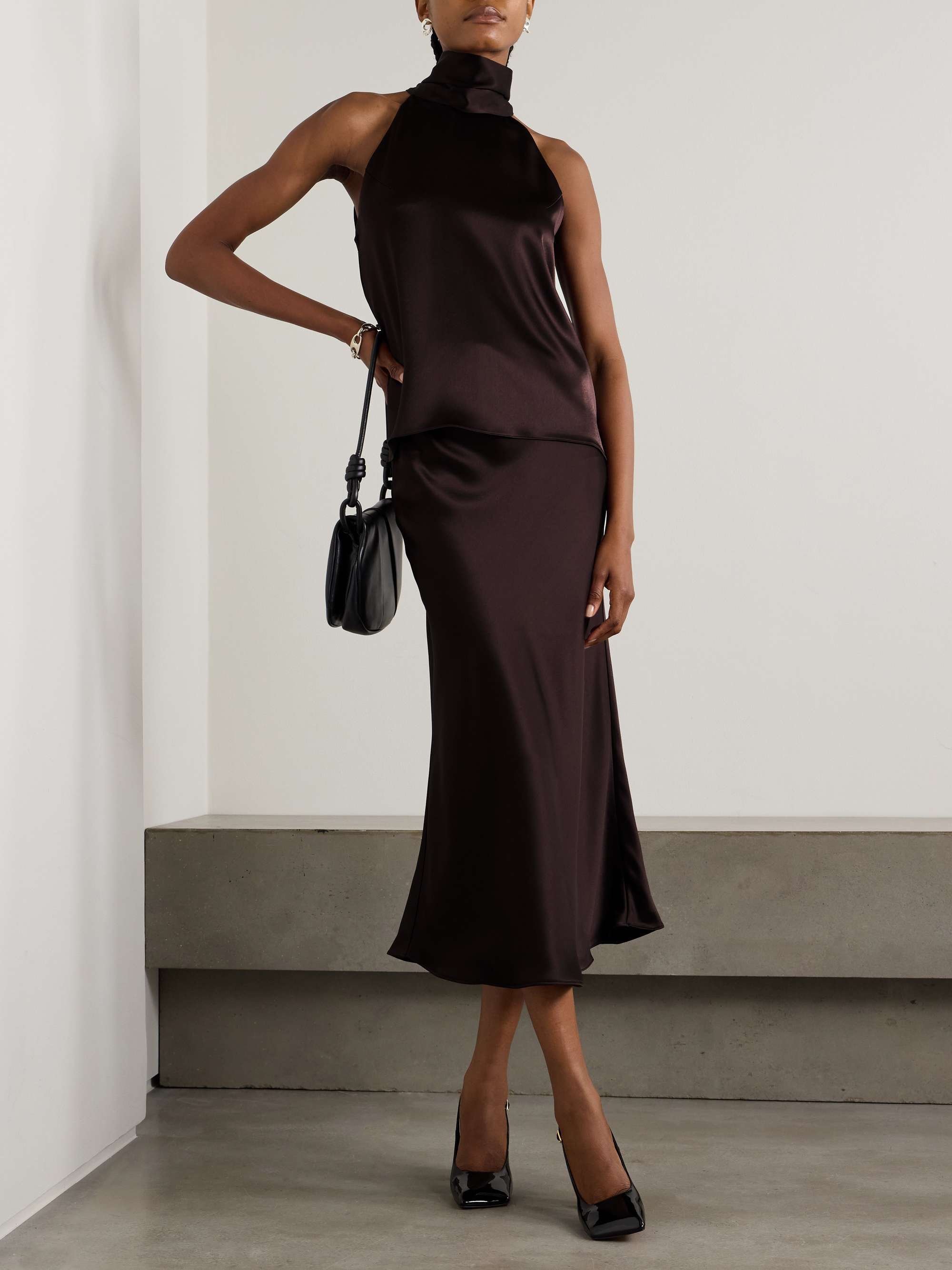 GALVAN Valletta satin midi skirt