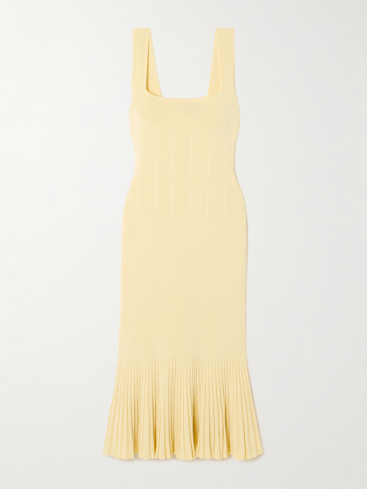 Galvan Atalanta Pleated Stretch-knit Midi Dress In Yellow