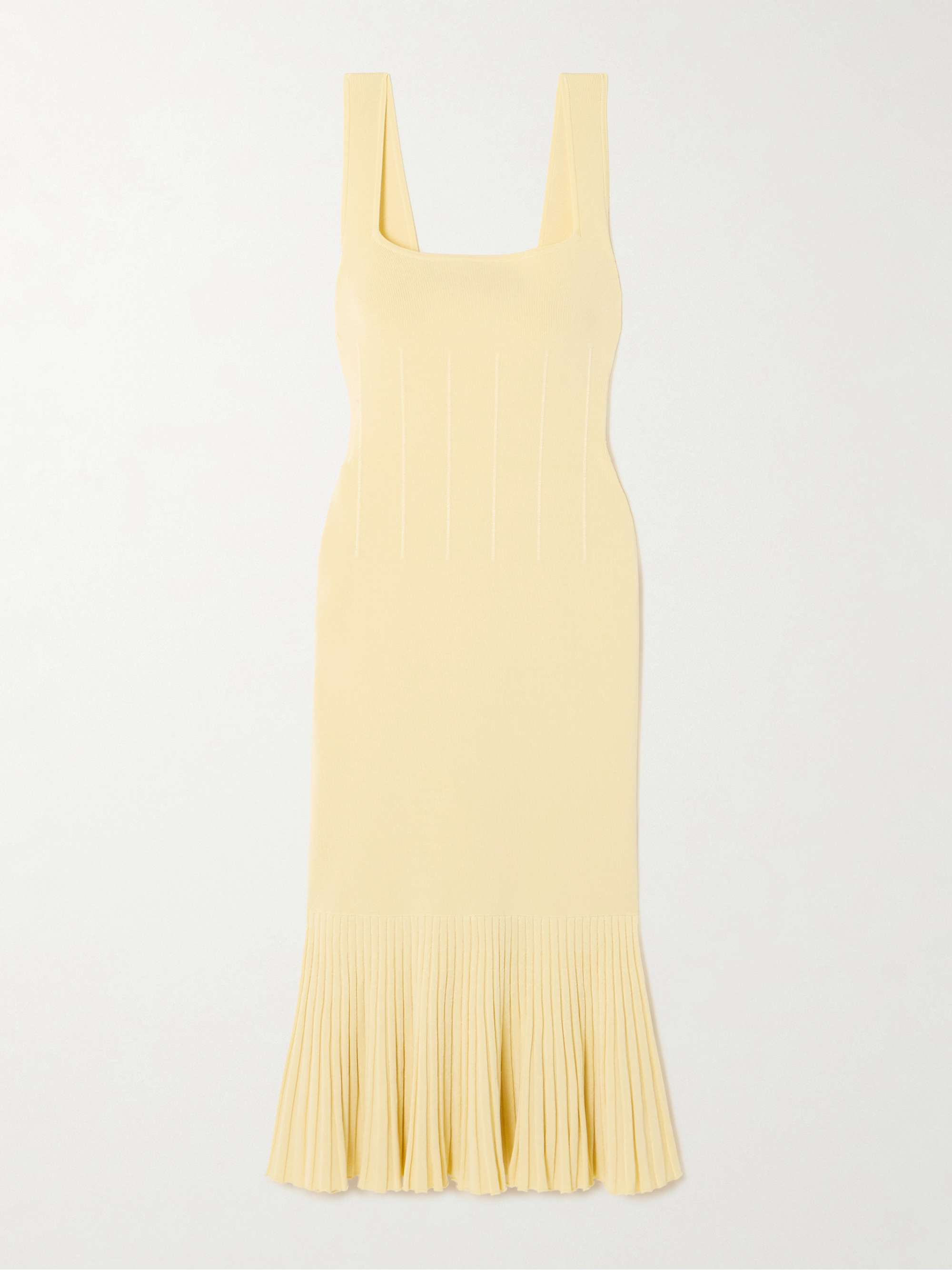 Galvan Atalanta Pleated Stretch Knit Midi Dress Women Pastel Yellow Dresses L