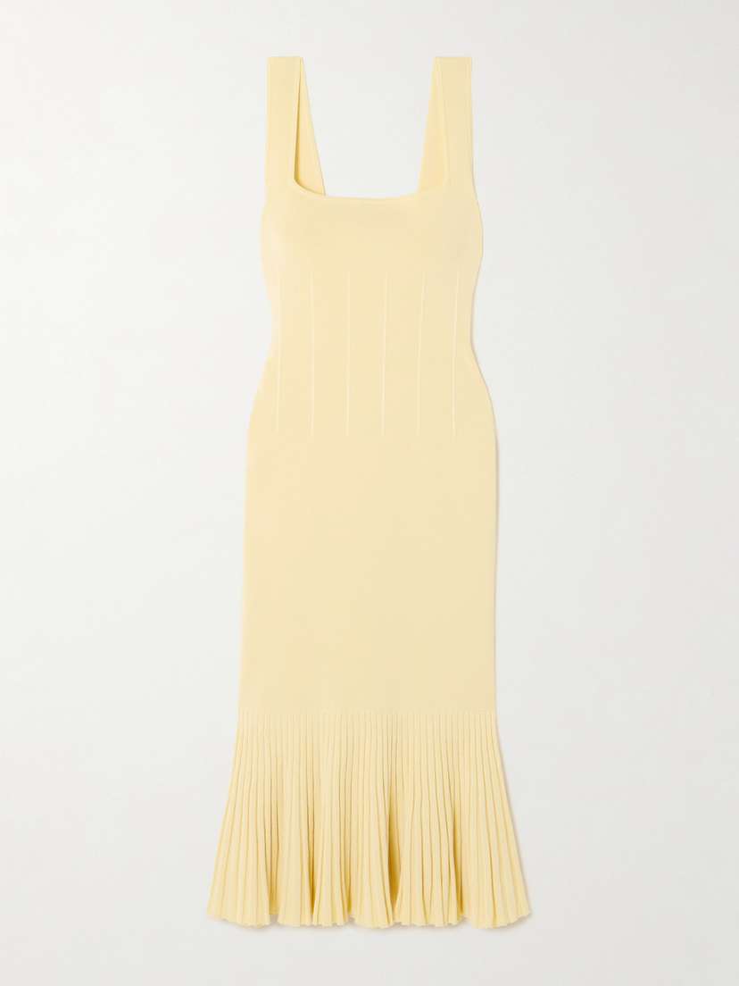 Galvan Atalanta Pleated Stretch-knit Midi Dress