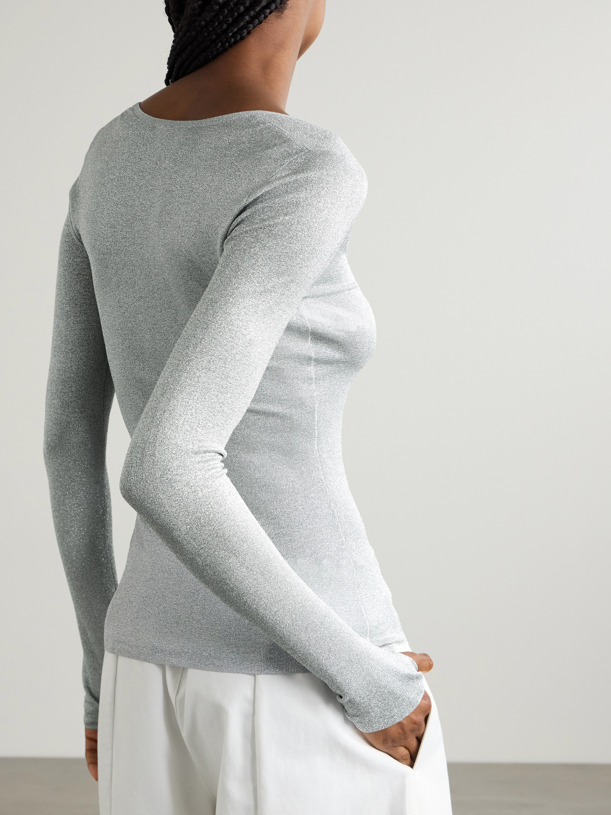 Galvan Corte Metallic Knitted Top In Silver