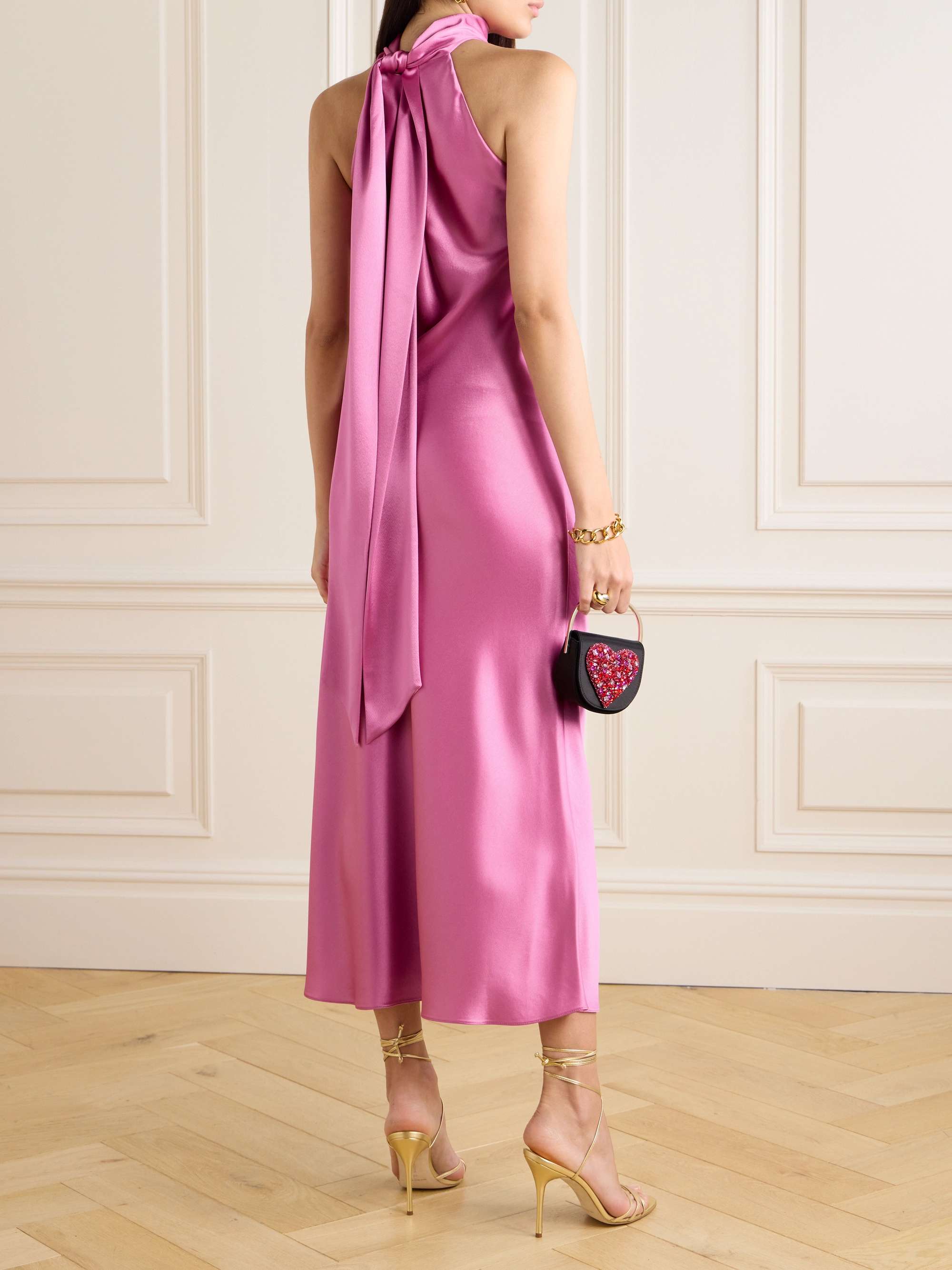 GALVAN Sienna satin halterneck midi dress