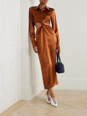 Galvan Hock twist-front cutout satin maxi dress