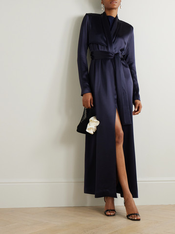 Galvan Belted satin trench coat