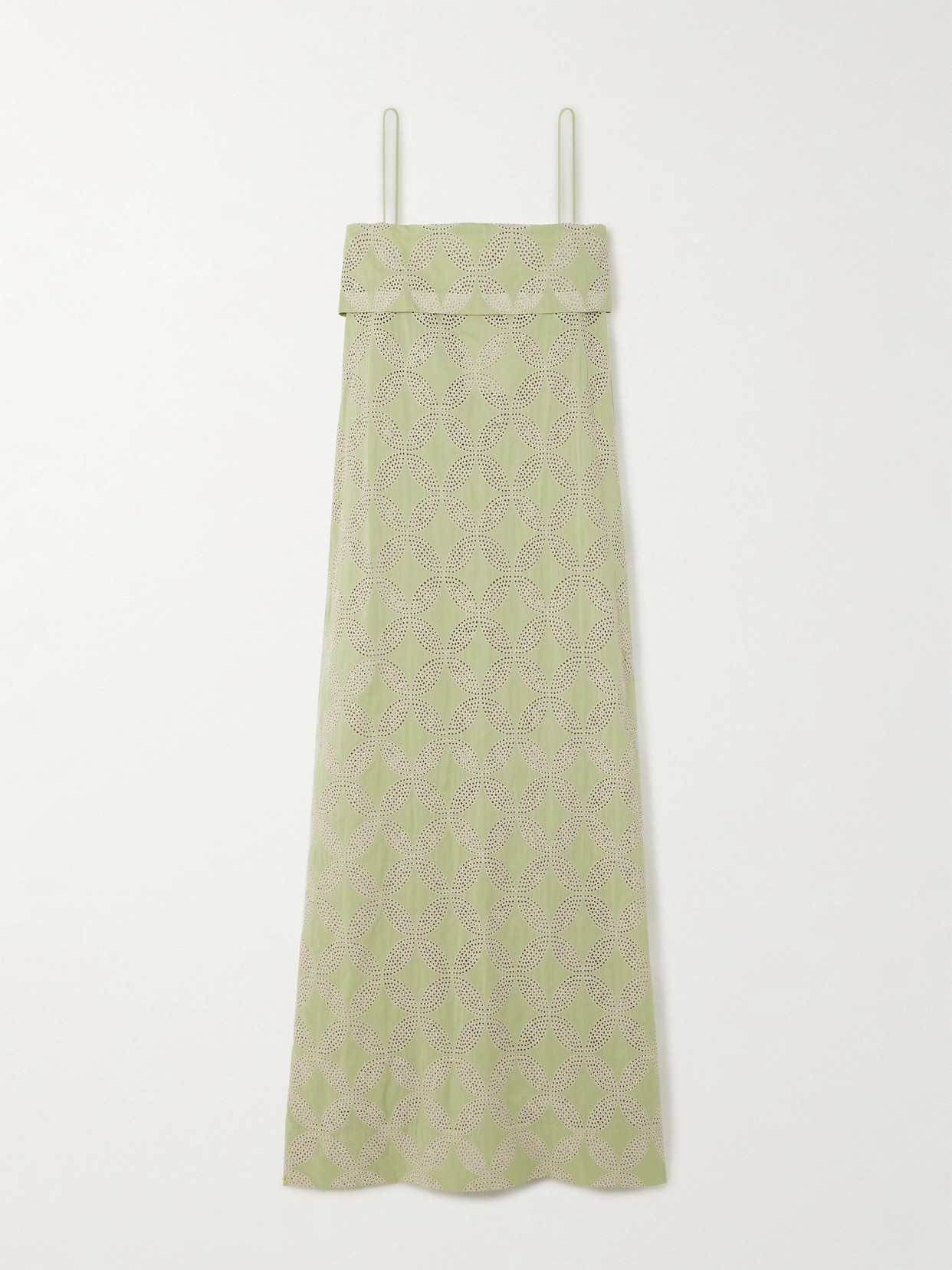 Faithfull Bea Layered Broderie Anglaise-trimmed Cotton-voile Maxi Dress In Green
