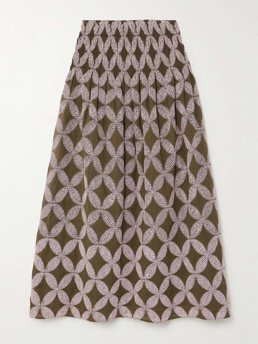 Faithfull + Net Sustain Bea Broderie Anglaise-trimmed Cotton-voile Maxi Skirt - xx large