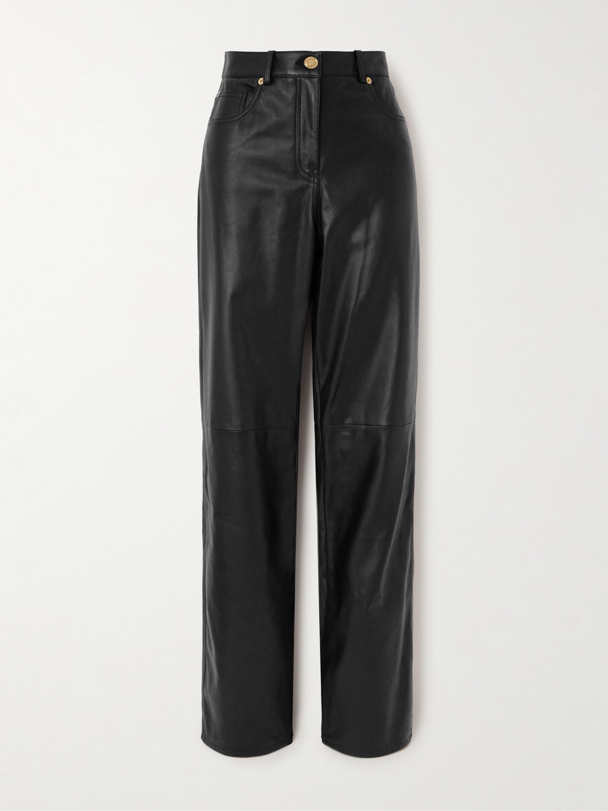 Versace Leather Straight-leg Trousers In Black