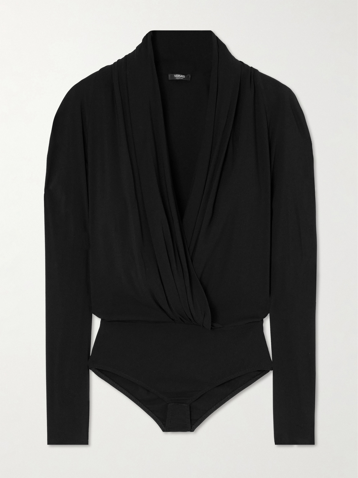 Versace Gathered Woven Bodysuit In Black