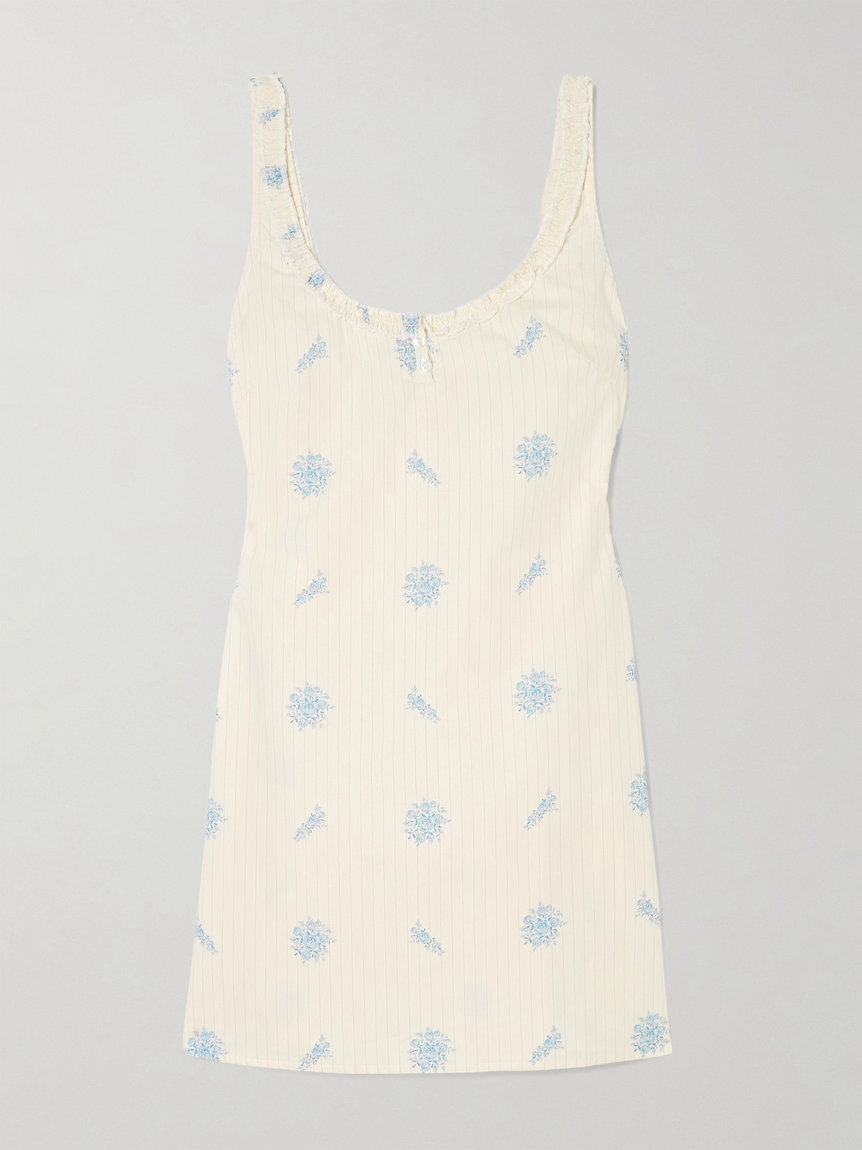 Deiji Studios Ruffled Pinstriped Floral-print Organic Cotton Mini Dress In White