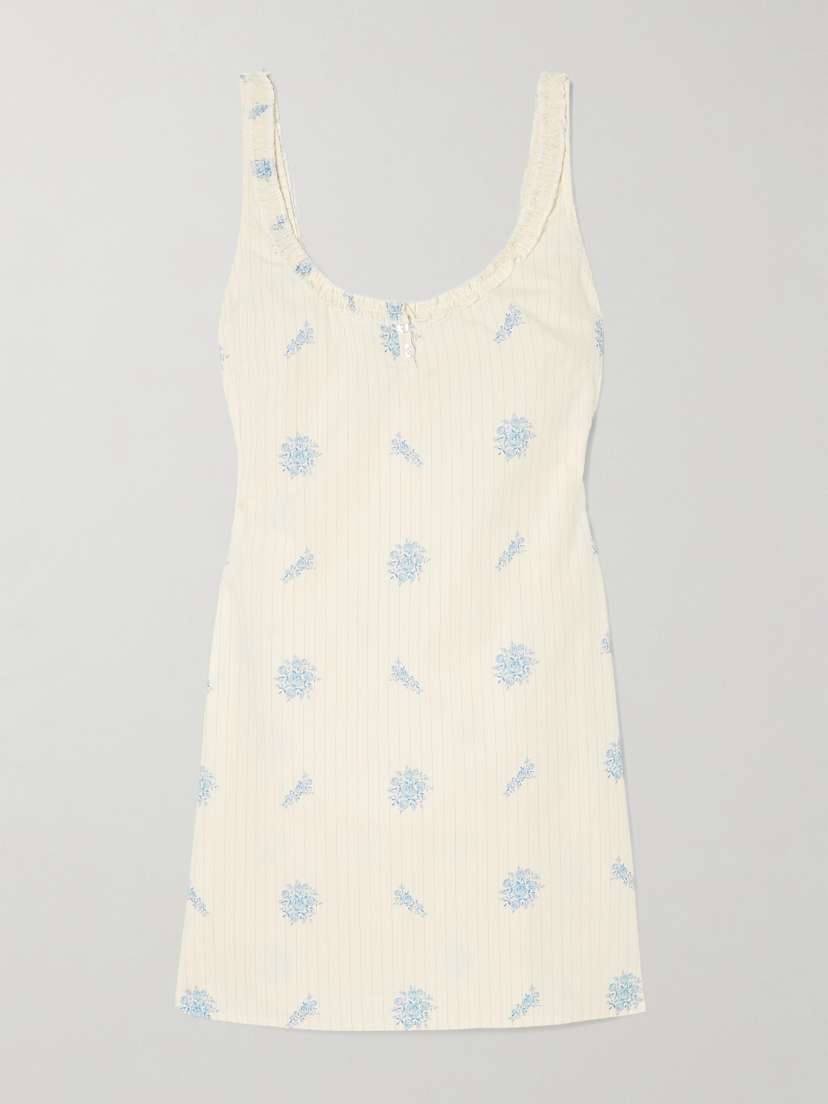 Deiji Studios Ruffled Pinstriped Floral-print Organic Cotton Mini Dress