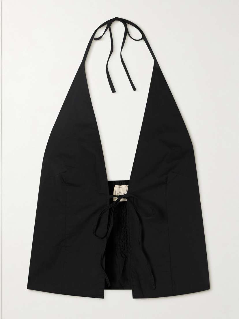 Deiji Studios Tie-detailed Smocked Organic Cotton Halterneck Top - x large