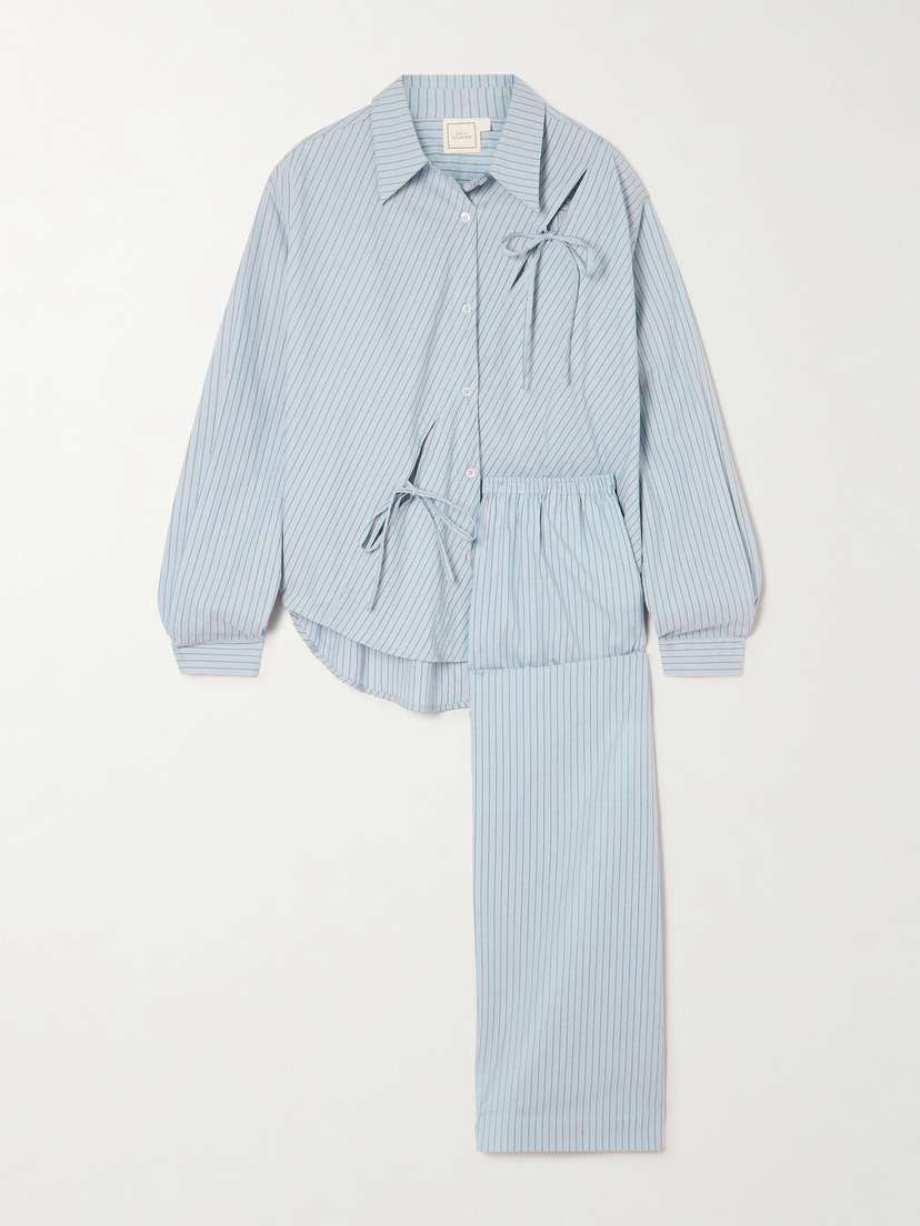 Deiji Studios Cutout Tie-detailed Striped Organic Cotton Pajama Set - x large